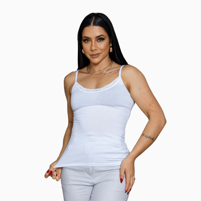 Blusa regata feminina alcinha com renda Basiquinha Lisa sem bojo