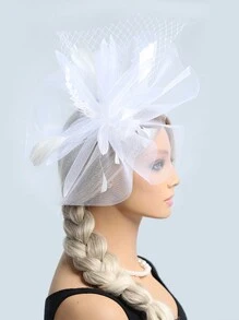 1pc Vintage Bride Feather Hat, Racing Carnival Fascinator, Net Veil Hair Clip, Solid Color Elegant Polyester Headpiece, Suitable For Spring, Summer, Autumn And Winter Mini Hat Tiny Hat Derby Hat Mini Cap - L-1775 - View 9