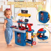 Juego de banco de herramientas de juguete para niños, banco de trabajo para niños pequeños con taladro eléctrico y herramientas realistas, juguete para taller de construcción para niños y niñas de 3 a 6 años, regalo ideal para Navidad, cumpleaños y Año Nuevo - Multicolor - Ver 2