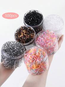 200/500pcs Girls Hair Ties With Box, Small Elastic Hair Bands For Ponytail, Thick Large Rubber Hair Rings, Daily Use Hair Accessories - Multicolor - View 2