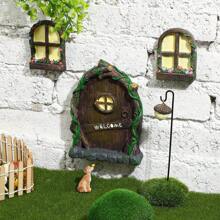 Resin Miniature Fairy Dwarfs Home Windows And Welcome Doors With Fairy Lanterns 4 Pieces Set, Fairy Doors And Windows For Trees, Glow-In-The Dark Courtyard Art Sculptures To Decorate Children's Rooms, Walls And Trees Outdoor Decorative Accessories Fairy Welcome Door And Window With Fairy Lantern 4 Pieces Set, Resin Fairy Door And Window Pendant Set, With Glow-In-The-Dark Windows, Tree Miniature Sculpture, Outdoor Decorative Accessories, Suitable For Garden Art Deco Lawn Tree Home Wall Hanging - Multicolor - View 1
