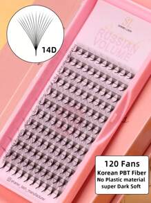 180 件 D 卷曲 5D 6D 8D 120 簇 14D 窄尖头底座 Promade 扇形睫毛延长，单根睫毛簇，韩国 PBT 纤维超柔软超黑俄罗斯卷长茎 Promade 扇形假睫毛，0.07 毫米 D 混合中茎手工扇形适用于沙龙 - D - 查看 3
