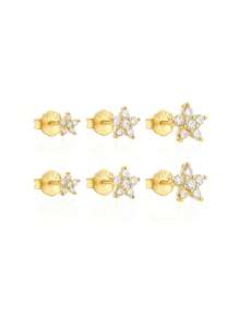 6Pcs 925 Sterling Silver Three  Flowers Earring For Women Romantic Drop Earring 18K Gold Plated  Suitable For Party Mom Gift Fine Jewelry - Gold - View 6
