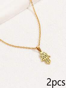 1 chiếc vòng cổ bằng thép không gỉ mặt dây chuyền hình bàn tay hamsa vàng thời trang sang trọng quý phái tiệc cưới - Vàng - Xem 10