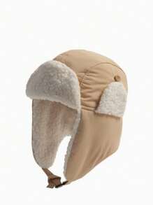 1pc Toddler Plus Fleece Thick-Lined Winter Hat With Ear Flaps, Windproof Ski Pilot Cap For Baby Boys And Girls, Autumn/Winter