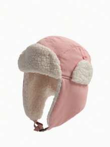 1pc Toddler Plus Fleece Thick-Lined Winter Hat With Ear Flaps, Windproof Ski Pilot Cap For Baby Boys And Girls, Autumn/Winter