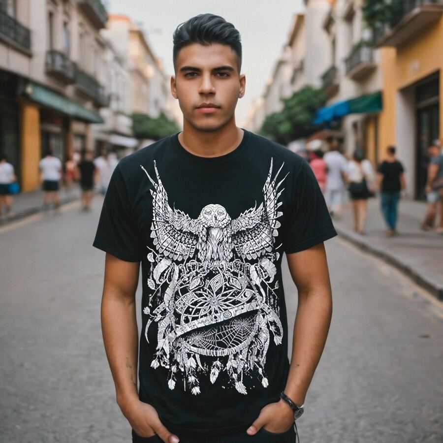 Men's T-Shirt - Owl - Dreamcatcher - Rock Shirt - màu đen - Xem 1