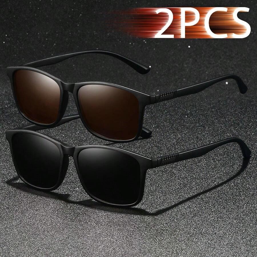 2 件时尚复古格纹图案方形男女通用时尚眼镜奢华品牌设计师时尚眼镜时尚热带海滩度假夏季粉彩矩形眼镜闪亮材质优雅美学度假服装男士太阳镜经典驾驶钓鱼旅行购物户外运动旅游露营登山休闲护目镜复古旅行司机时尚眼镜男女眼镜 - 2ZHF317-2 - 查看 1