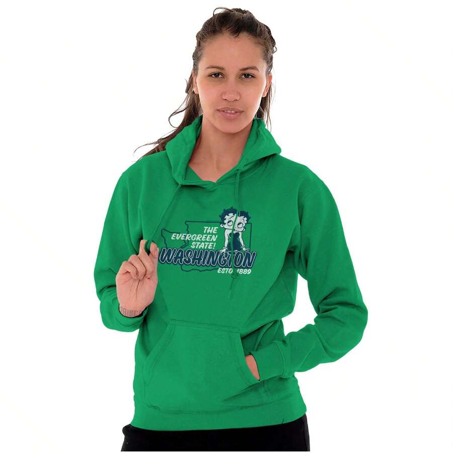Betty Boop Washington State Outline Hoodie Sweatshirt Women - Irish Green - View 1