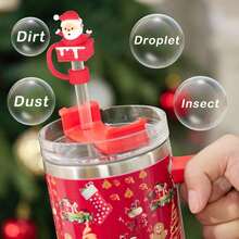 Set de 6 cubiertas de silicona con diseños de dibujos animados navideños para sorbetes, aptos para tumblers (30 y 40 onzas), se ajustan a sorbetes de 8-10 mm