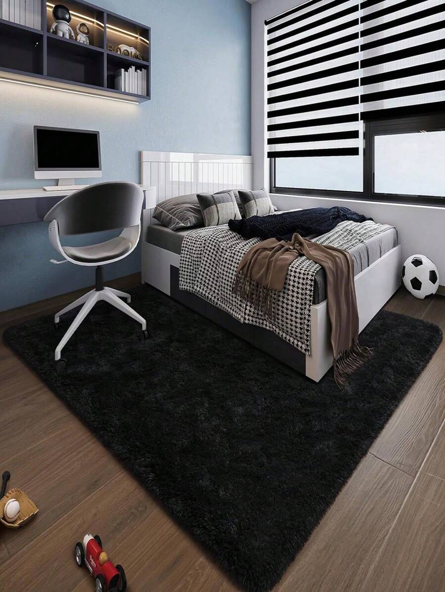 Alfombra Decorativa de Colores Lisos 150 x 200 Cm Sala De Estar Y Dormitorio - Negro - Ver 1