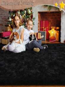 Alfombra Decorativa de Colores Lisos 150 x 200 Cm Sala De Estar Y Dormitorio - Negro - Ver 5