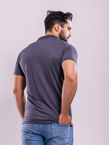 Men's Polo Shirt With Zipper, High Quality Cotton - 深灰色 - 查看 2