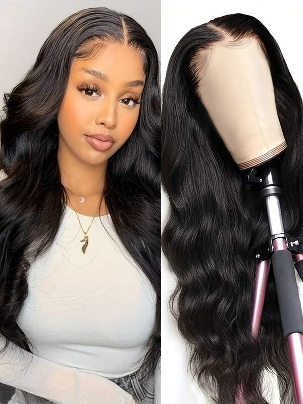 13x4 Body Wave Lace Frontal Wig Natural Black Color Human Hair Wig Pre Plucked Baby Hair Wig For Women Brazilian Transparent Lace Wig Human Long Length 30 32 34 Inches Avaliable