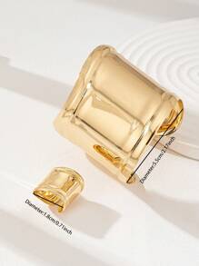 1 Set Golden Cuff Bangle Chunky Ring Bracelet Set For Women - Gold - View 4