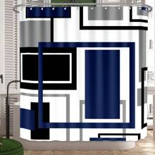 1pc/4pcs Waterproof Geometric Pattern Shower Curtain With 12 Hooks, Bathroom Decor Set Fall Decor Bathroom Accessories Back To School
