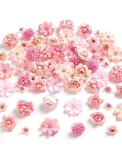 80PCS Pink Mini Artificial Flower Head Silk Artificial Plum Blossom Head Fake Peony Rose Daisy Flower Head DIY Wreath Cake Wedding Party Graduation Season Hat Shoes Home Vase Decoration Gifts Birthday,Fall Decor,Autumn