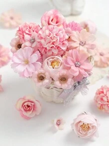 80 Stück rosa Mini künstliche Blumenköpfe, Seide künstliche Pflaumenblüten-Köpfe, Fake Pfingstrosen Rose Gänseblümchen Blumenköpfe zum Basteln von Kränzen, Kuchen, Hochzeiten, Partys, Abschluss, Hüten, Schuhen, Vasen-Deko, Geschenke, Herbstdekoration