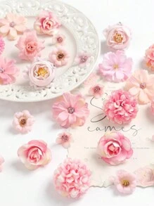 80 Stück rosa Mini künstliche Blumenköpfe, Seide künstliche Pflaumenblüten-Köpfe, Fake Pfingstrosen Rose Gänseblümchen Blumenköpfe zum Basteln von Kränzen, Kuchen, Hochzeiten, Partys, Abschluss, Hüten, Schuhen, Vasen-Deko, Geschenke, Herbstdekoration