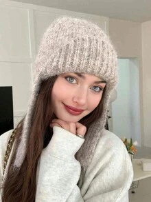 1 件冬季女士纯色无檐便帽，名人风格，大尺寸，高品质，适合日常穿着、聚会和购物 - 彩色 - 查看 5