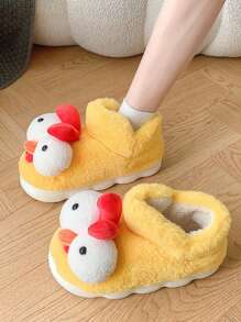 Pantuflas, Gallina de ojos grandes y adorables que hace sonidos, Zapatos de interior con suela gruesa y cálida, Pantuflas de felpa - Amarillo - Ver 11