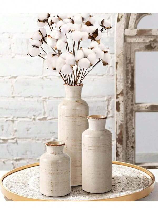 NJCHARMS 3 pièces Vase en céramique blanche, Vase à fleurs pour la décoration de la maison de style ferme boho, Vases boho pour la cuisine, la chambre, le bureau, le salon, la salle de bain, centre de table, décorations de fête, cadeaux d'anniversaire et de remise des diplômes