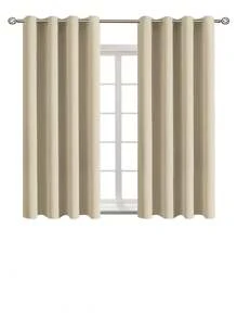 Estelar Textiler Solid Color Single Panel Curtain, Minimalist Polyester Single Panel Blackout Curtain For Bedroom And Living Room - Beige - View 25