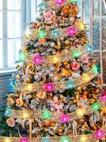 圣诞树装饰 LED 丝带灯，1 件圣诞灯丝带电池供电仙女串灯带丝带蝴蝶结适用于圣诞新年婚礼派对墙壁装饰家居装饰（不含电池） - 彩色 - 查看 3