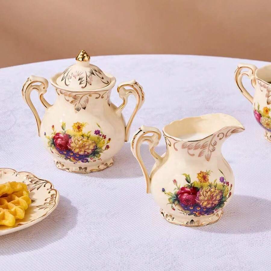European Ceramic Sugar Jar TwoPiece Set Can Be Used For Coffee Pulling