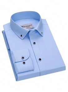 New Collection Men's Shirt With Square Button 55% Cotton 45% Polyester - 淺藍色 - 查看 1