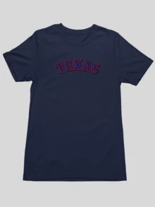 Men's Basic T-Shirt, Texas Print, 100% Cotton Knit, Short Sleeve, Round Neck - 藏蓝色 - 查看 2