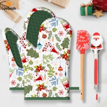 4 件装圣诞烘焙套装，节日硅胶烘焙工具套装包括 2 个硅胶贴片烤箱手套、1 个可爱的不粘硅胶刮刀和 1 个便携式圣诞老人小夹厨房钳，厨房糕点烹饪用具套装，用于烧烤、烘焙、烹饪、上菜、户外烧烤 - 彩色 - 查看 9