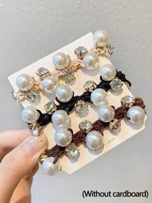 Women's Retro Style Hair Accessories Set, Including Ponytail Ties, Faux Pearl Trim Hair Scrunchies, And Rhinestone Decor (No Cardboard) - Ponytail Ties, Hair Bands, Elastic Hair Ties, Hair Scrunchies, Hair Rings, Gifts, Hair Ties Head Accessories Rubber Bands Holiday Accessories For Outdoor Activities, Vacation, Travel, Outfit Accessories, And Gifting,Festival,Party - Multicolor - View 4