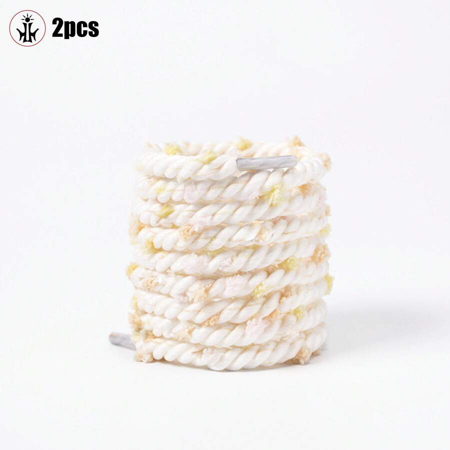 1 Cặp Dây Giày Chấm Bi Cầu Vồng Được Làm Từ Chất Liệu Deconstructed & 1 Cặp Dây Giày Pom Pom Có Viền Hoa Nhiều Màu Dopamine Fuzzy - Thắt lưng tròn lông màu vàng nhạt - Xem 1
