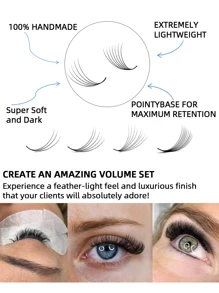 180 件 D 卷曲 5D 6D 8D 120 簇 14D 窄尖头底座 Promade 扇形睫毛延长，单根睫毛簇，韩国 PBT 纤维超柔软超黑俄罗斯卷长茎 Promade 扇形假睫毛，0.07 毫米 D 混合中茎手工扇形适用于沙龙 - D - 查看 8