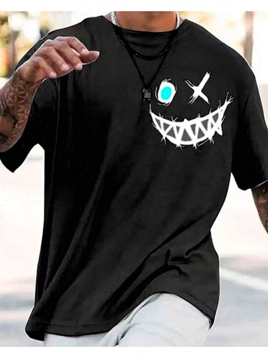 Smile Red Eye Streetwear T-Shirt 100% Cotton - màu đen - Xem 1