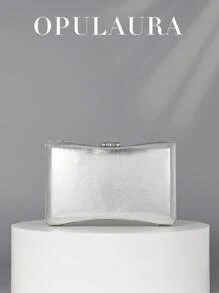 OpulAura Women's Metallic Clutch Bag, Luxury Evening Handbag With Metal Leaf Clasp Decor, Suitable For Parties, Weddings, Formal Events, Prom Dresses, Bridesmaids Dresses, Perfect For Party Wedding Prom Dinner/Banquet, Matching With Holiday Party Dress Evening Dress & Sequin Dress, Perfectly Matching With New Years Outfit, Excellently Matching With Party Dresses For Women, Tready Party Bags,Perfect For Party, Wedding, Prom, Dinner/Banquet, Perfectly Matching With Prom Accessories, Perfectly Matching With Bridal Party - Silver - View 3