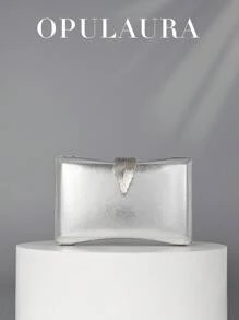 OpulAura Women's Metallic Clutch Bag, Luxury Evening Handbag With Metal Leaf Clasp Decor, Suitable For Parties, Weddings, Formal Events, Prom Dresses, Bridesmaids Dresses, Perfect For Party Wedding Prom Dinner/Banquet, Matching With Holiday Party Dress Evening Dress & Sequin Dress, Perfectly Matching With New Years Outfit, Excellently Matching With Party Dresses For Women, Tready Party Bags,Perfect For Party, Wedding, Prom, Dinner/Banquet, Perfectly Matching With Prom Accessories, Perfectly Matching With Bridal Party - Silver - View 1