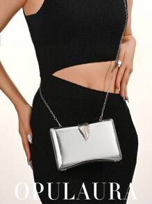 OpulAura Women's Metallic Clutch Bag, Luxury Evening Handbag With Metal Leaf Clasp Decor, Suitable For Parties, Weddings, Formal Events, Prom Dresses, Bridesmaids Dresses, Perfect For Party Wedding Prom Dinner/Banquet, Matching With Holiday Party Dress Evening Dress & Sequin Dress, Perfectly Matching With New Years Outfit, Excellently Matching With Party Dresses For Women, Tready Party Bags,Perfect For Party, Wedding, Prom, Dinner/Banquet, Perfectly Matching With Prom Accessories, Perfectly Matching With Bridal Party - Silver - View 9