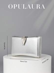 OpulAura Women's Metallic Clutch Bag, Luxury Evening Handbag With Metal Leaf Clasp Decor, Suitable For Parties, Weddings, Formal Events, Prom Dresses, Bridesmaids Dresses, Perfect For Party Wedding Prom Dinner/Banquet, Matching With Holiday Party Dress Evening Dress & Sequin Dress, Perfectly Matching With New Years Outfit, Excellently Matching With Party Dresses For Women, Tready Party Bags,Perfect For Party, Wedding, Prom, Dinner/Banquet, Perfectly Matching With Prom Accessories, Perfectly Matching With Bridal Party - Silver - View 5