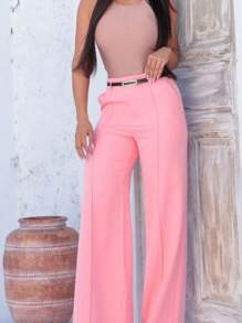 Women's Tailored Pantaloons With Belt - 藕粉色 - 查看 2