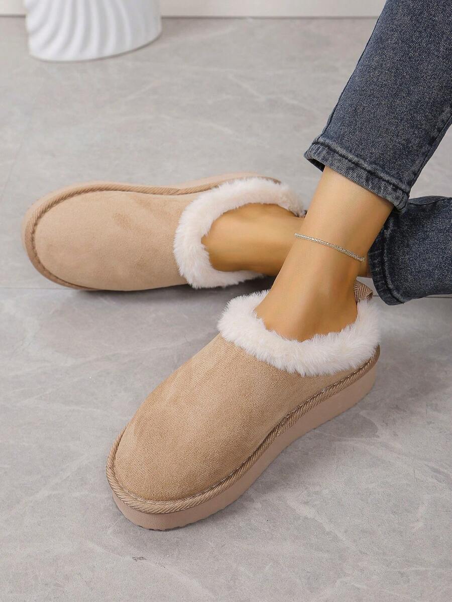 Women's Indoor Warm Fleece-Lined Slippers Comfy Plush House Shoes - 米色 - 查看 1