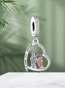 خرزة فاخرة معلقة بلون الذهب الوردي على شكل قلب مزدوج الألوان من فضة إسترلينية 925 للأم والابنة، مناسبة لهدية الأم