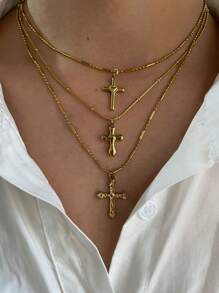 Monlansher 1 件女士新款不锈钢吊坠项链，多种吊坠选择，时尚简约时尚分层佩戴或单戴 - 金色 - 查看 5