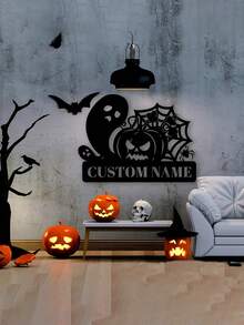 An Iron Horror Halloween Wall Decor With Customized Name Logo For Spooky Bats And Pumpkins, Perfect For Family Gatherings Or Outdoor Welcoming, Made Of Featherless Iron Material Wall Hangers Gifts Birthday Graduation