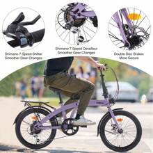 20" Folding Bike Steel Frame 7 Speed  City Bike - Purple - View 1