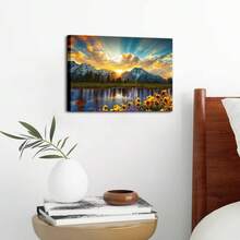 Nature Mountain Wall Art For Living Room, National Park Sunflower Landscape Canvas Picture Wall Decor 12x16, Sunset Grand Teton Lake Prints Painting Artwork For Kitchen Bedroom Home Decoration - 大提頓 - 查看 5