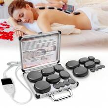 HOT STONE MASSAGE SET WITH TEMPERATURE ADJUSTMENT - 10 PIECE BASALTIC HOT STONE WITH HEATER SET, PROFESSIONAL SPA MASSAGE TOOLS - LYMPHATIC DRAINAGE, RELIEVES TENSION AND MUSCLE PAIN - View 1