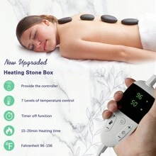 HOT STONE MASSAGE SET WITH TEMPERATURE ADJUSTMENT - 10 PIECE BASALTIC HOT STONE WITH HEATER SET, PROFESSIONAL SPA MASSAGE TOOLS - LYMPHATIC DRAINAGE, RELIEVES TENSION AND MUSCLE PAIN - View 6