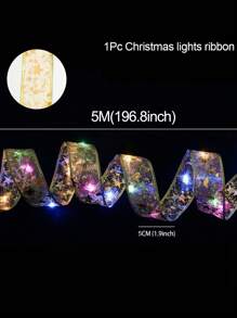 圣诞树装饰 LED 丝带灯，1 件圣诞灯丝带电池供电仙女串灯带丝带蝴蝶结适用于圣诞新年婚礼派对墙壁装饰家居装饰（不含电池） - 彩色 - 查看 4